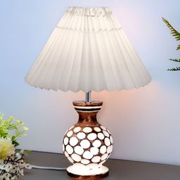 Homesake White Textured Wood Contemporary Frusturical Shaped Table Lamp-58