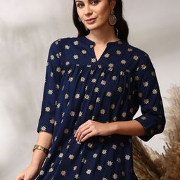 Anouk Geometric Printed Mandarin Collar A-Line Kurta-image-50