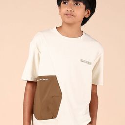 V-Mart Boys Printed Drop-Shoulder Sleeves Monochrome Applique T-shirt-image-74
