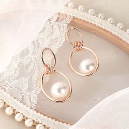 DressBerry Rose Gold-Plated Pearls Beaded Oval Shaped Drop Earrings-39