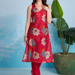 FLOWERVELLY Floral Printed V-Neck Straight Kurta With Trouser-picture-20