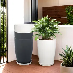 RUBOXA Plain Tower 4-Pcs Grey & White UV-ProtectedPlanters-18