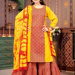 Sangria Girls Floral Printed Round Neck Straight Kurta-image-91