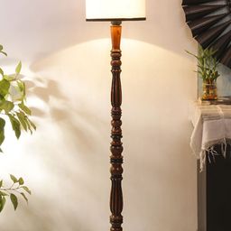 Devansh Black & White Wooden Floor Lamp With Shade-17