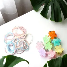LYTIX Girls Pack Of 20 Soft Elastic Bands Hair Ties & Mini Claw Clips - Assorted-image-2