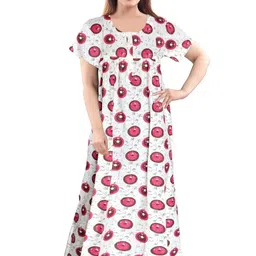 Pure Cotton Printed Nighty Nightrdess Maxi Gown For Women-image-91