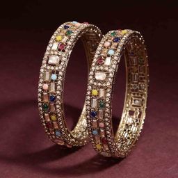 PANASH Set of 2 Gold-Plated Kundan Studded Bangles-16