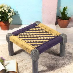 Ikiriya Yellow & Purple Textured Wooden Stool-11