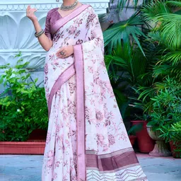 KALINI Ethnic Motifs Zari Linen Blend Khadi Saree-image-94