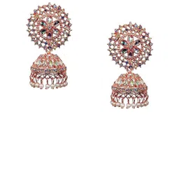 De-Ultimate Gold-Plated Artificial Stones Studded & Beads Beaded Dome Shaped Jhumkas image 3