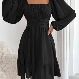 X FASHION GALLRY Women Puff Sleeve Fit & Flare Dress-picture-32