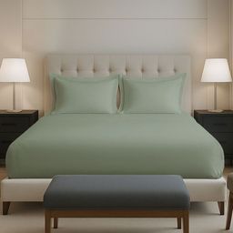 PIZUNA LINENS Sea Green 400 TC Queen Bedsheet with 2 Pillow Covers-picture-20