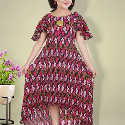 KRISHTINA Kids Girls Floral Printed Flutter Sleeve Maxi Dress-image-62