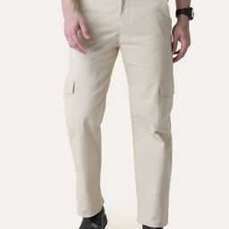 PERCH Men Relaxed Straight Leg Mid-Rise Cotton Cargos Trousers-image-74