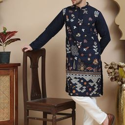 Jompers Men Floral Embroidered Kurta with Pyjama-picture-54