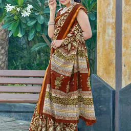 KALINI Floral Printed Zari BorderSaree-picture-35