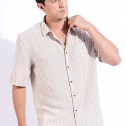 HERE&NOW Men Relaxed Fit Spread Collar Vertical Striped Casual Shirt-picture-46