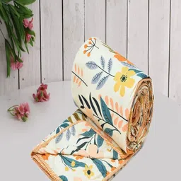 Myntra Elegant Homes Cream & Orange Floral Microfiber AC Room 150 GSM Double Bed Dohar-31
