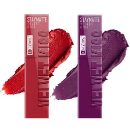 krayons Set Of 2 Velvet Kiss Lipstick - 3.5 ml Each - Scarlet Red - 01 - Burgundy - 03-image-83