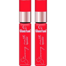 GlamFam Set Of 2 Stunning Matte Waterproof Lip Color- 5 ml Each- Crimson Red 09-12