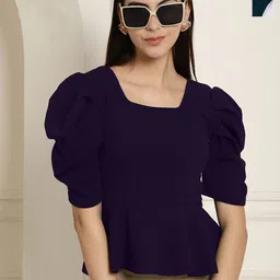 Metronaut Women Pack of 2 Puff Sleeve Peplum Top-picture-32
