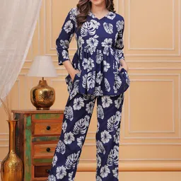 CELEBRAVO Floral Printed Pure Cotton V Neck Top With Trousers Co-ords-picture-5