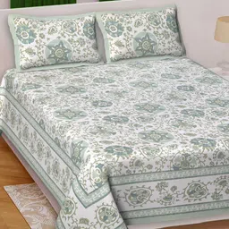 Texstylers Green Ethnic Motifs 210 TC Queen Bedsheet with 2 Pillow Covers-image-84