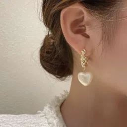 lady raiment White heart hanging earring Crystal Alloy Stud Earring image 4