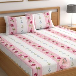 CHHAVI INDIA Pink & White Floral 210 TC Microfiber Queen Bedsheet Set 2.50 m x 2.25 m-image-62
