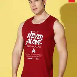 WOOSTRO Pack Of 2 Printed Pure Combed Cotton Gym VestsVWS26(RUN RED)(ALONE MAROON)-picture-21