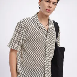 glitchez Roaming Styles Checked Self-Design Regular Shirt-image-26