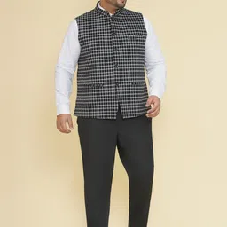 John Pride Checked Plus Size Nehru Jacket image 3