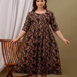 Fasnesio Women Ethnic Motifs Printed Daily Cotton Anarkali Kurta-picture-4