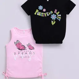 giniekids Girls Pack Of 2 Typography Printed Round Neck Cotton Top-image-31