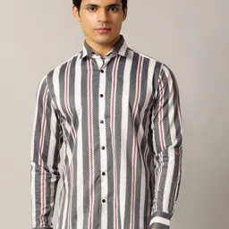 JB STUDIO Men Spread Collar Multi Striped Slim Fit Casual Shirt-image-12