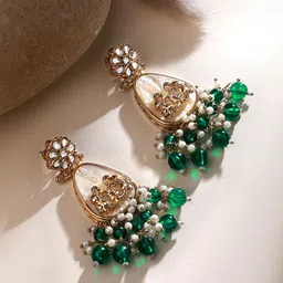 ASMITTA JEWELLERY Gold-Plated stones Studded & Pearls beaded Contemporary Drop Earrings-32