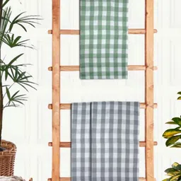 Aura Green & White 3 Pieces Printed Cotton 210 GSM Waffle Ultra Absorbent Bath Towel-image-57