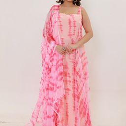 Swadeshi Shringaar Tie and Dye Ethnic Dress With Dupatta-image-14
