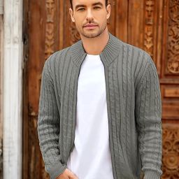 Men Self Design Turtle Neck Grey Sweater-image-11