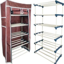 5Tiers Book Shelf Plastic Rack With Cover Wardrobe Portable Multipurpose Folding Plastic Open Book Shelf-24