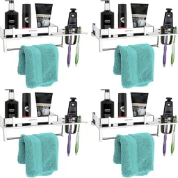 3 in 1 Multipurpose Bathroom Shelf/Rack/Towel Hanger/Tumbler Holder (15 x 6 In) Stainless Steel Wall Shelf-picture-10