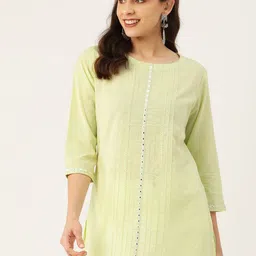 Rue Collection Mirror Work Pure Cotton Mirror Work Pleated Kurti-image-49