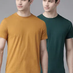 Roadster Men Pack of 2 Solid Round Neck Pure Cotton T-shirts-image-24