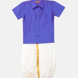 Thangamagan Boys Blue Solid Panjagajam & Shirt Set-50