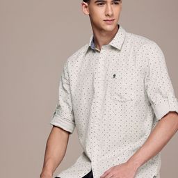 French Connection Slim Fit Micro Ditsy Printed Roll-Up Sleeves Pure Cotton Casual Shirt-image-43