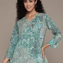 aarke Ritu Kumar Floral Printed V-Neck Pure Cotton Kurti-49