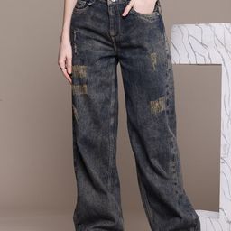 The Roadster Life Co. Women Wide Leg Low-Rise Highly Distressed Heavy Fade Cotton Jeans-picture-19