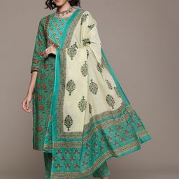 Readiprint Fashions Floral Printed Mirror Work Pure Cotton Kurta with Trousers & Dupatta-picture-40