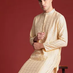 Anouk Striped Sequinned Embroidered Kurta with Churidar Set-image-23