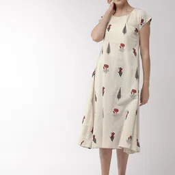 InWeave Women Off-White & Red Floral Print A-Line Ethnic Dress-picture-14